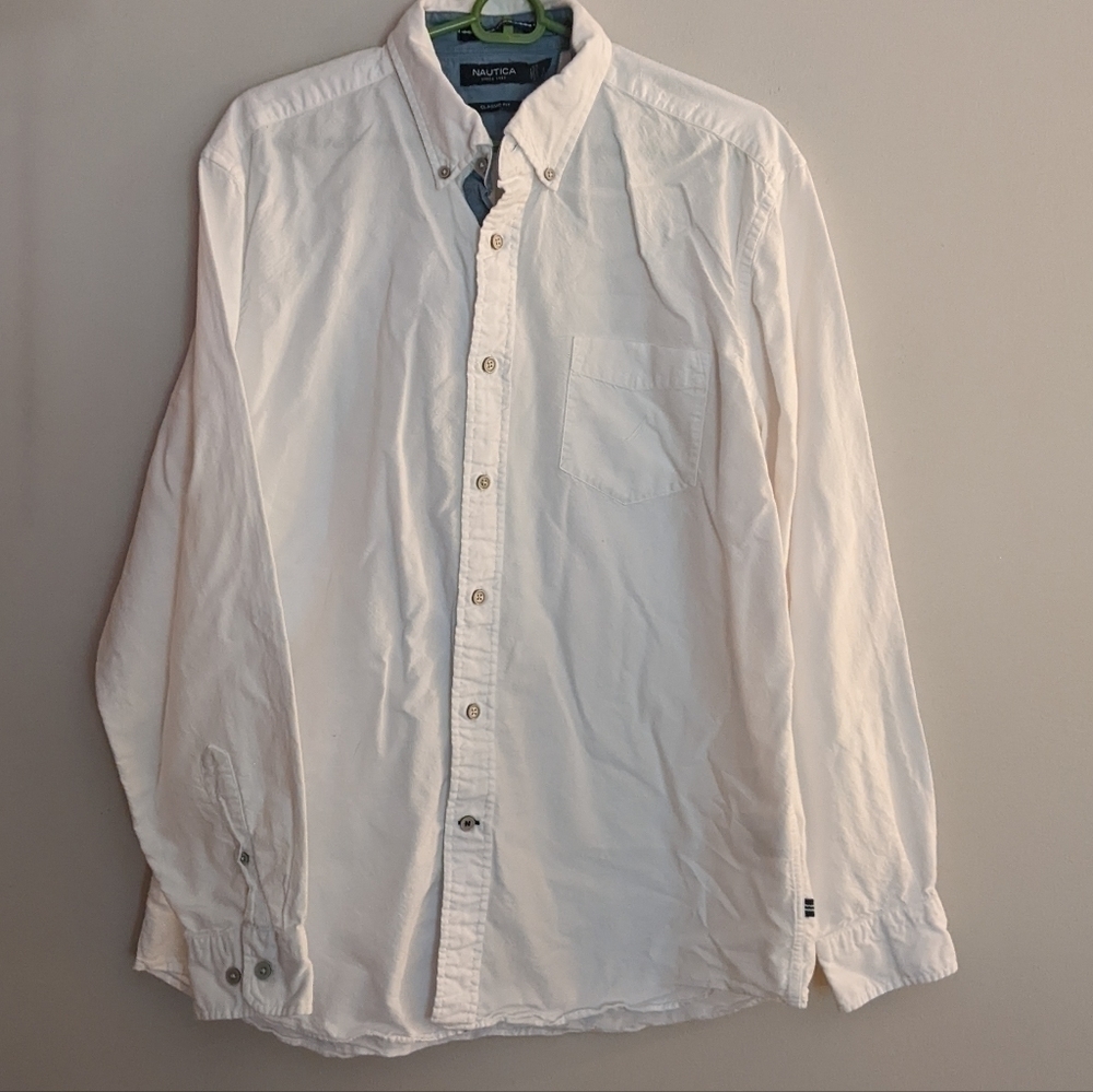 Nautica Classic Fit White Cotton Button Down Shirt Large
